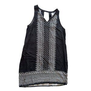 Old Navy Black Sleeveless Boho Print Dress With Keyhole Detail - Size M